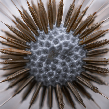 Macro shot of a dandelion seed head with blurred background