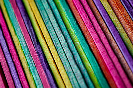 Colorful wooden toothpicks as background, close-up.