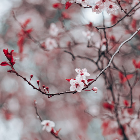 cherry blossom tree in spring time with shallow depth of fieldの写真素材