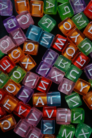 alphabet blocks spelling the word love on black background, close upの写真素材
