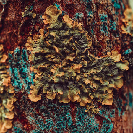 Moss on the bark of a tree in the forest. Macroの写真素材