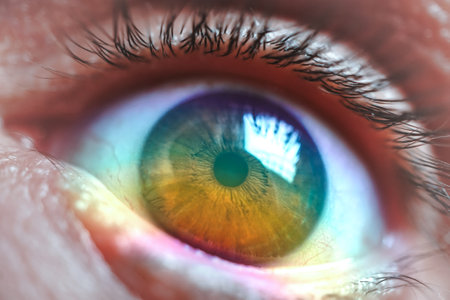 Close-up of human eye with rainbow iris. Macro shotの写真素材