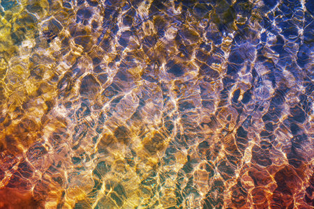 Colorful water ripples on the surface of the river. Abstract background.の写真素材