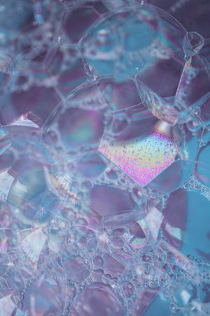 Soap bubbles abstract background. Soap bubbles with rainbow colors.の写真素材