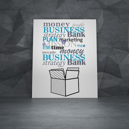 Poster in room with drawing business concept and boxの写真素材