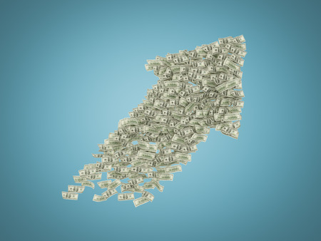 Big dollar arrow on a blue background