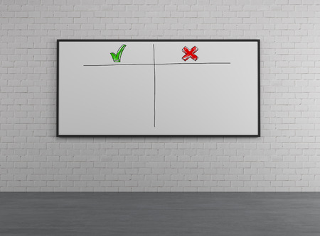 placard on wall with advantages and disadvantagesの写真素材