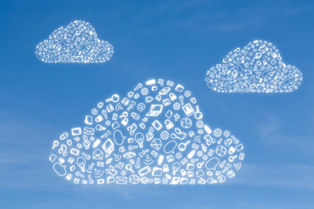 business icon in form cloud on blue background