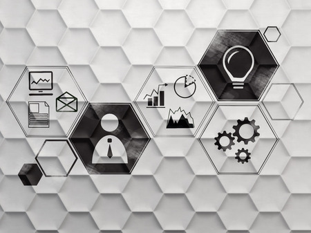 group of icons on a theme business on hexagons