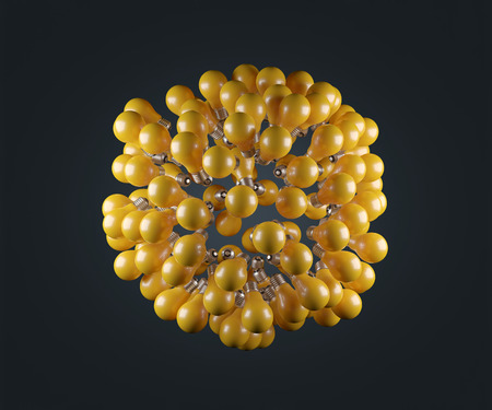 many yellow lamp in form ball on gray background