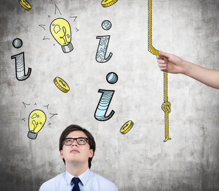 businessman consultant looking on icons over headの写真素材