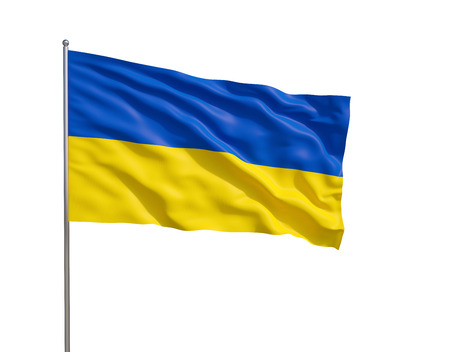 Waving flag of Ukraine on a white backgroundの写真素材