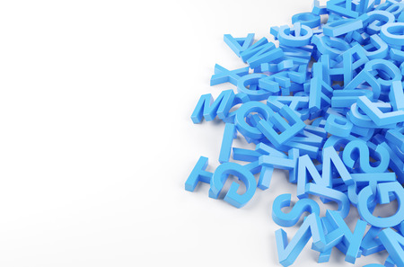 many blue letters isolated on white. 3d renderedの写真素材