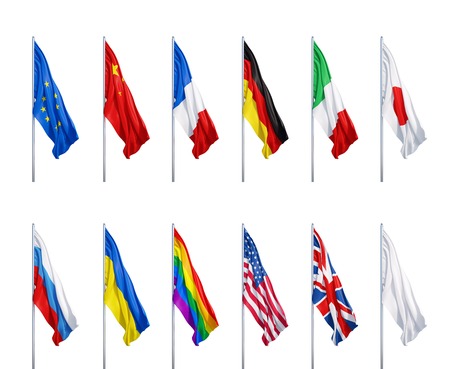 many flags on a white background