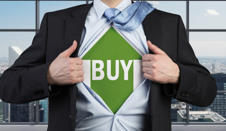 businessman open his shirt with drawing buy textの写真素材