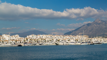 Panorama of boats in harbourの写真素材