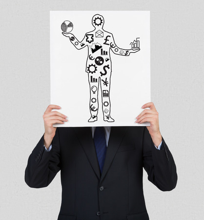 poster and drawing businessman with money iconsの写真素材