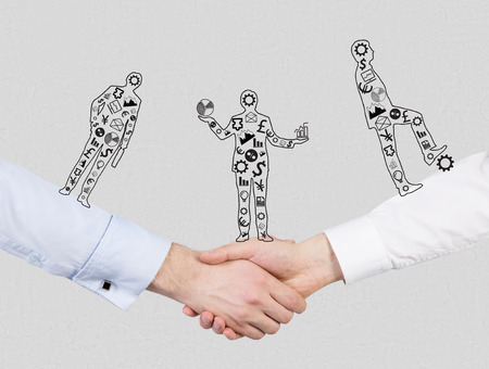 three drawing businessman standing on handshakeの写真素材