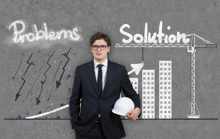 businessman and drawing problem and solution concept