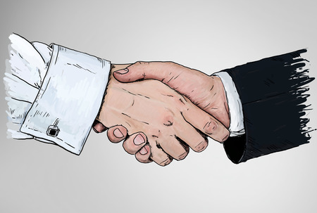 drawing handshake on a concrete wallの写真素材