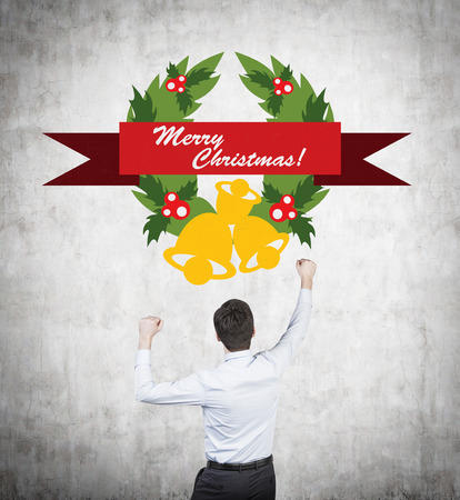 Happy businessman because of Christmas party.の写真素材