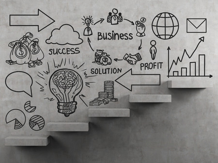 staircase on concerete  wall with drawing strategyの写真素材