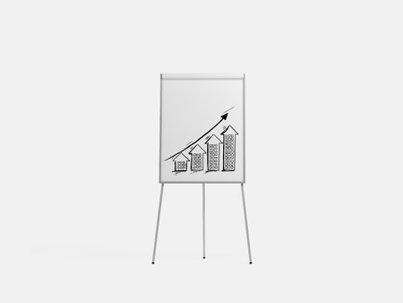 desk with drawing chart in form buildingの写真素材