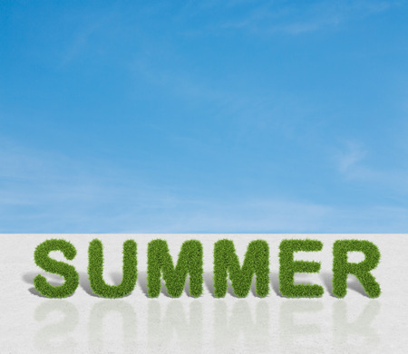 green grass summer text on a sky backgroundの写真素材