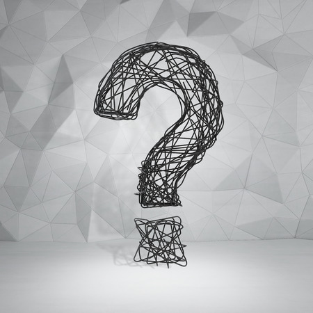 black question mark of wire on white backgroundの写真素材