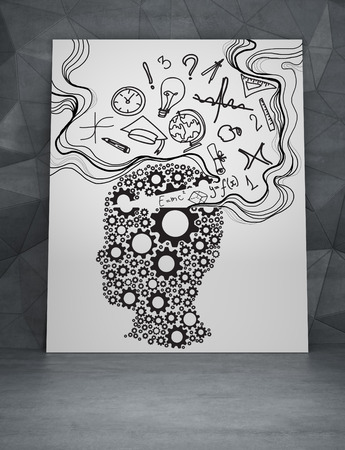 silhouette of head with gears thinking about educationの写真素材