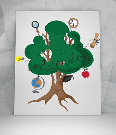 education tree with icons  drawing on deskの写真素材