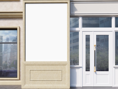 Closeup of blank banner on shop exterior. Mock up, 3D renderingの写真素材