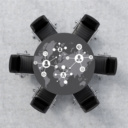 Social networking concept on table. 3d renderingの写真素材