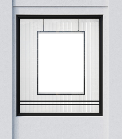 Shop window with a vertical framed poster in it. Concept of advertising and goods promotion. 3d rendering. Mock upの写真素材