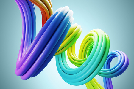 Abstract colorful three dimensional line curving against a blue background. Concept of creativity. 3d rendering mock upの写真素材