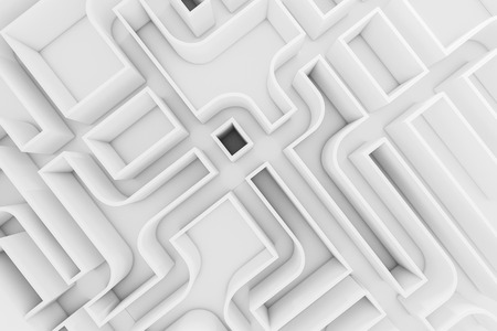 Top view of a white wall maze with no visible exit. Concept of choice and challenge in business and life. 3d rendering mock upの写真素材