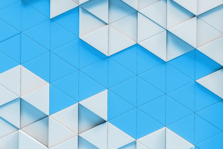 Abstract triangular tiles background. White and blue tiles. Concept of design and marketing. 3d...