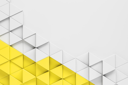Abstract white and yellow triangular tiles background. Concept of design and marketing. 3d rendering mock upの写真素材