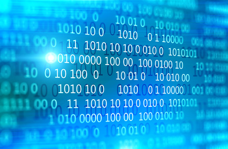 Light blue background with white glowing lines of code on it. Concept of hi tech, programming and...