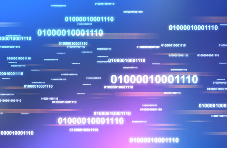 Glowing chunks of code over blue purple background. Concept of hi tech, programming and technology...