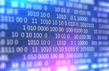 Blue purple background with white glowing lines of code on it. Concept of hi tech, programming and...