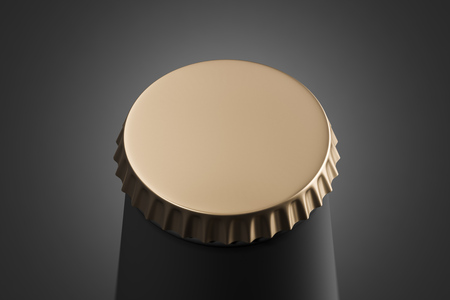 Bottle with blank brown crown cap over gray background. Concept of packaging, advertising and marketing. 3d rendering mock upの写真素材