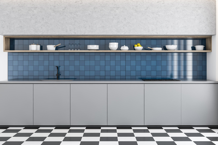 Modern disign kitchen interior with window. 3d Render.の写真素材