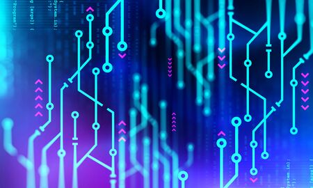 Abstract digital interface background with glowing circuits. Concept of hi tech and coding. 3d rendering toned image double exposureの写真素材