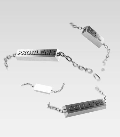 Broken chain of problems, fail and collapse over gray background. Concept of success in business and...
