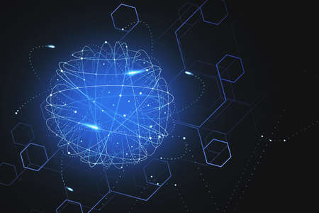 Immersive network interface over dark background. Concept of communication and technology. 3d...