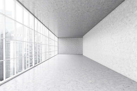 Large empty office gray room, hall with no furniture. Long room in office building in business...