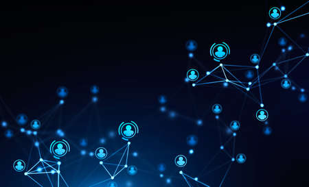 Immersive HR interface background over dark blue. Concept of recruitment. 3d rendering toned image...