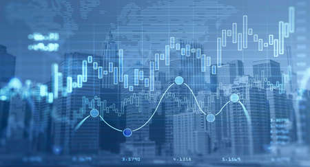 Forex chart over panoramic New York city view. The concept of international consulting at NYC....