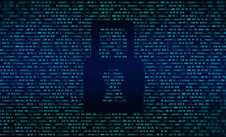 Big black lock, scripting and programming. Binary computer code background protection of personal...